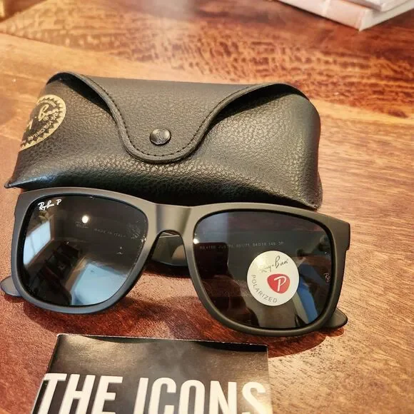 Ray-Ban RB4165 Justin Polarized 601/71 Matte Black Green Lens Sunglasses 54m NEW - Picture 5 of 8